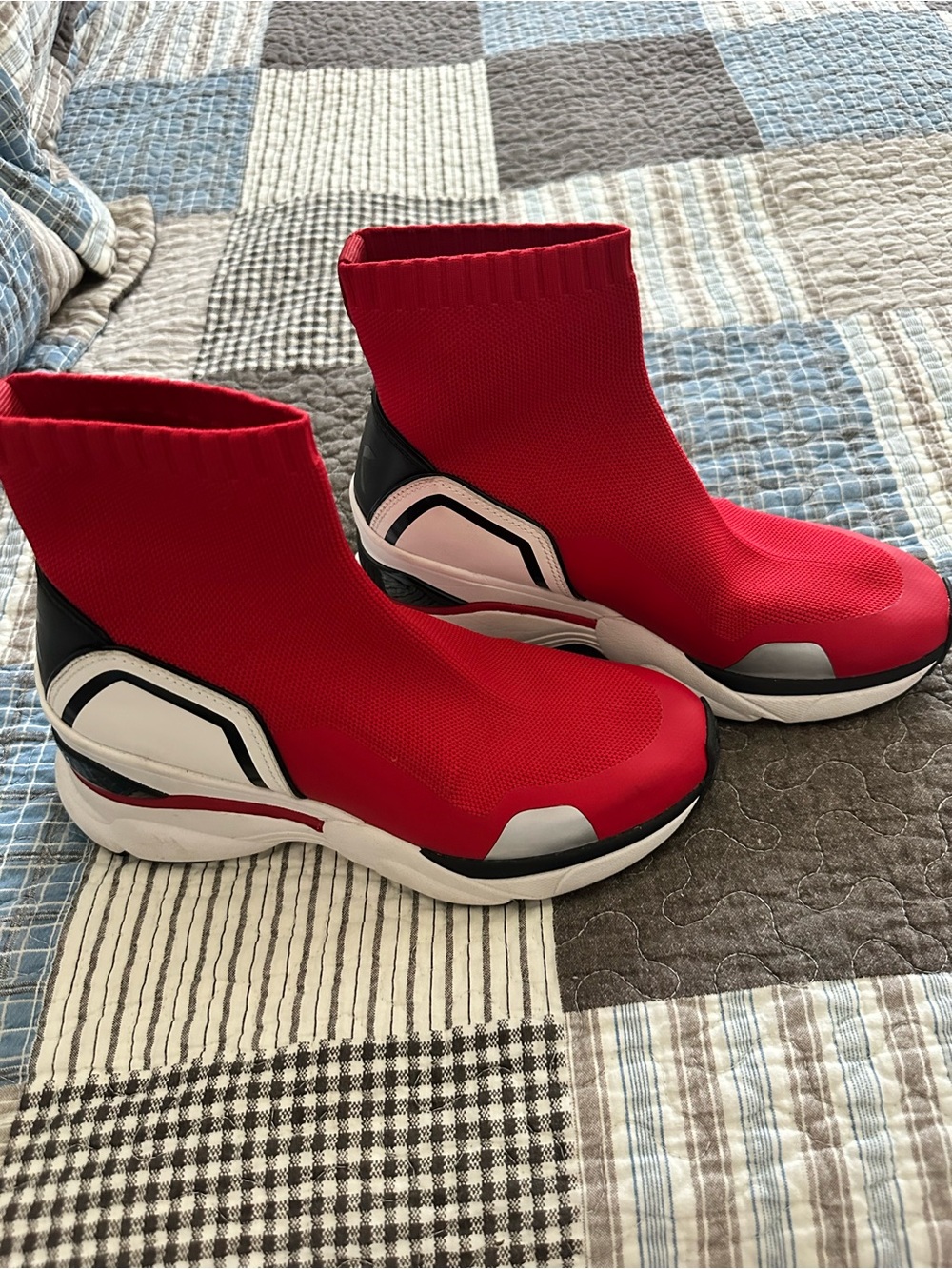 MK Red Knit Sock Sneaker Boot - Women's Athletic Fashion